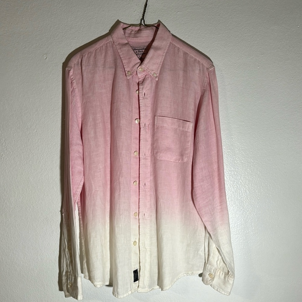 Linen pink and white Abercrombie button up